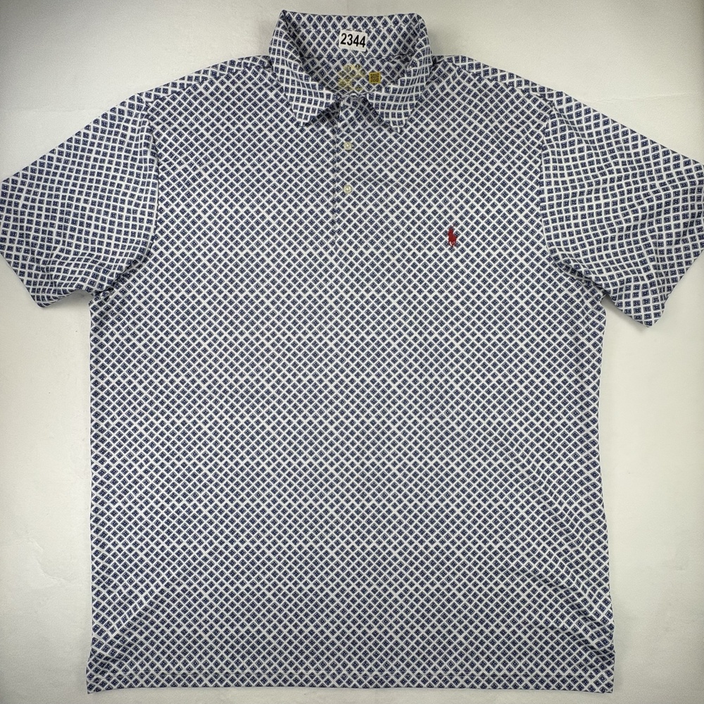 Polo Ralph Lauren Polo Shirt Mens Big 2XLT Blue Geometric Golf Performance